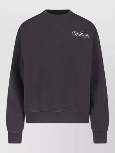 Sporty And Rich Crew Neck Sweatshirt Ribbed Cuffs Hem In Black