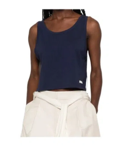 Sporty And Rich Womens Dark Navy Signature Logo Cotton-jersey Lounge Tank Top In Blue