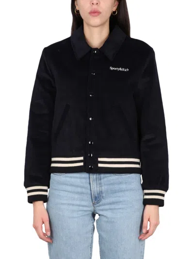 Sporty And Rich Cropped Black Varsity Jacket