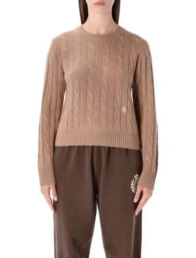 Sporty And Rich Sporty & Rich Cropped Cable-knit Sweater In Brown
