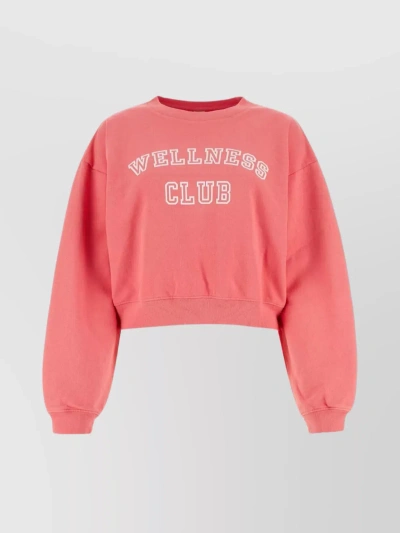 Sporty And Rich Cropped Crew Neck Sweatshirt With Long Sleeves In Pink