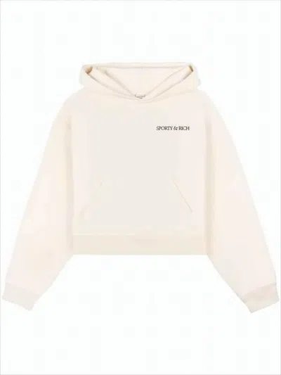 Sporty And Rich Cropped Soft Beige Hoodie With Subtle Logo In Neutral