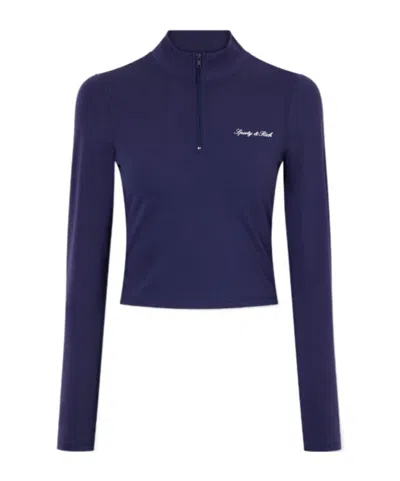 Sporty And Rich Cropped Stretch Jersey Half-zip Jacket In Blue
