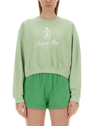 Sporty And Rich Vendome Cropped Cotton Sweatshirt In Green