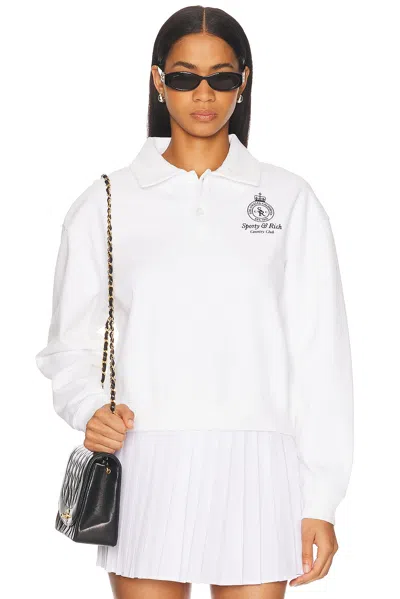 SPORTY AND RICH CROWN COUNTRY EMBROIDERED CROPPED POLO SWEATER
