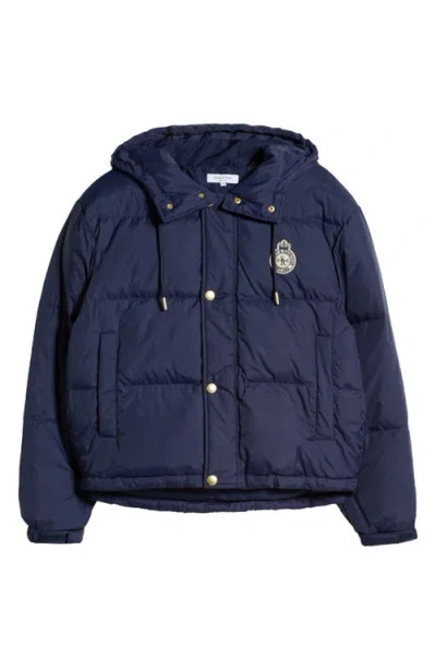 Sporty And Rich Sporty & Rich Crown Logo Hooded Down Jacket In Navy