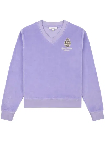 Sporty And Rich Crown Logo-patch Velvet T-shirt In Purple