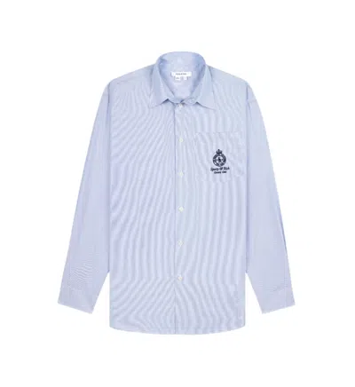 Sporty And Rich Crown Oversized Shirt In Blue/white Thin Stripe