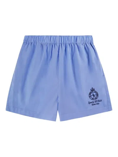 Sporty And Rich Crown Tennis Embroidered-logo Shorts In Blue