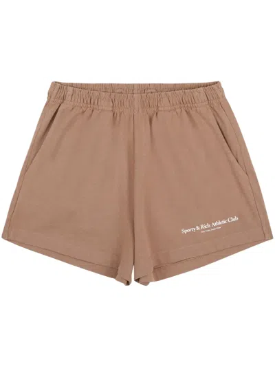 Sporty And Rich Disco Athletic Club-print Shorts In Brown