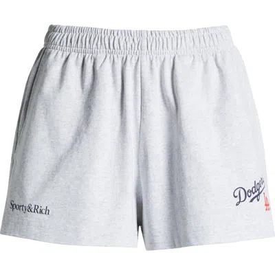 Sporty And Rich Sporty & Rich Dodgers Serif Disco Graphic Sweat Shorts In Heather Gray