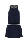 Sporty And Rich Sleeveless Pleated Skirt Dress With Round Neckline In Navy