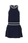 Sporty And Rich Sleeveless Pleated Skirt Dress With Round Neckline In Navy