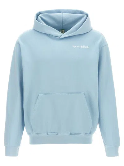 Sporty And Rich Eat More Veggies Slogan-print Cotton-jersey Hoody In Baby Blue