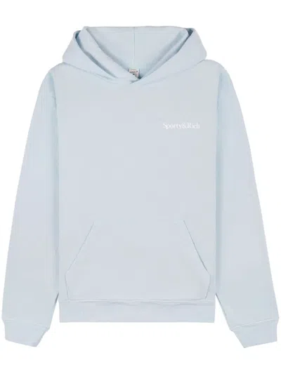 Sporty And Rich Eat More Veggies-print Cotton Hoodie In Blue