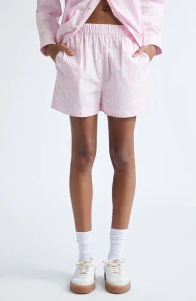Sporty And Rich Sporty & Rich Eden Script Stripe Cotton Poplin Shorts In Pink