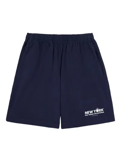Sporty And Rich Elasticated Print-detail Track Shorts In Blue