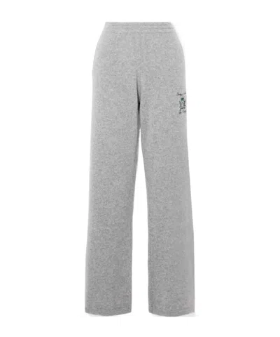 Sporty And Rich Embroidered Cashmere And Wool Blend Straight-leg Sweatpants In Gray