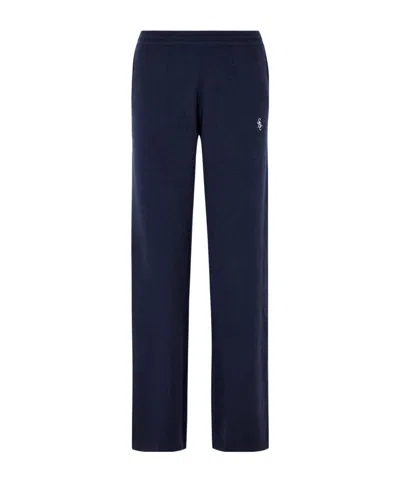Sporty And Rich Embroidered Cashmere And Wool-blend Track Pants In Navy Blue