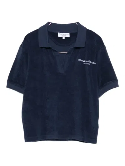 Sporty And Rich Embroidered Cotton Terry Polo Top In Blue