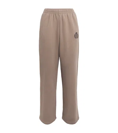 Sporty And Rich Sporty & Rich Embroidered Crest Wide-leg Sweatpants In Beige