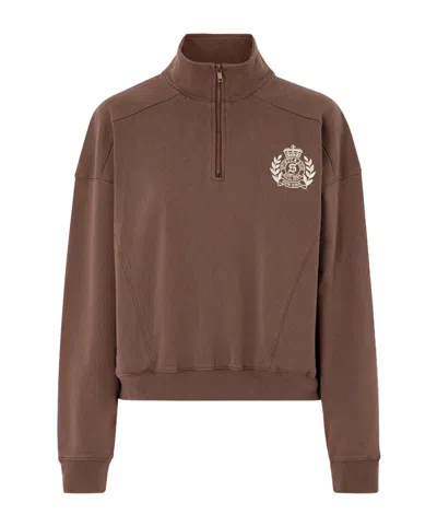 Sporty And Rich Embroidered Half-zip Sweatshirt In Brown
