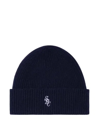 Sporty And Rich Embroidered-logo Beanie Hat In Blue