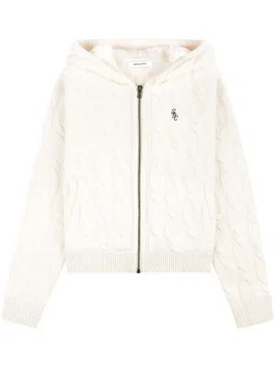 Sporty And Rich Embroidered-logo Cardigan In Neutrals