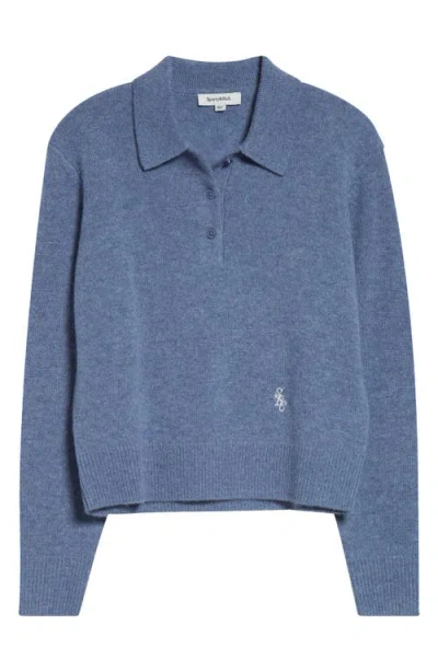 Sporty And Rich Sporty & Rich Embroidered Logo Cashmere & Wool Polo Sweater In Blue