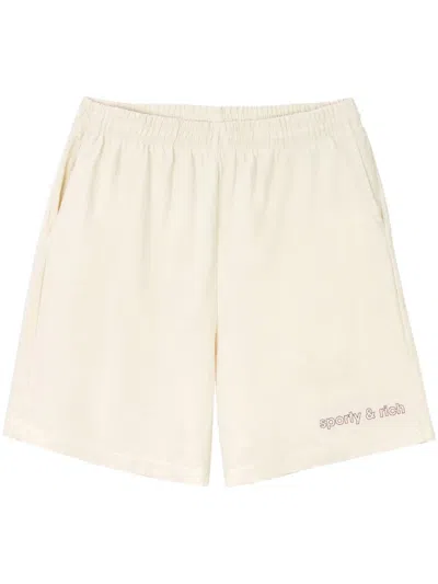Sporty And Rich Embroidered-logo Cotton Shorts In Cream