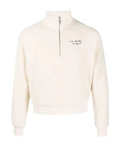 Sporty And Rich Embroidered-logo Fleece Sweatshirt In Neutral