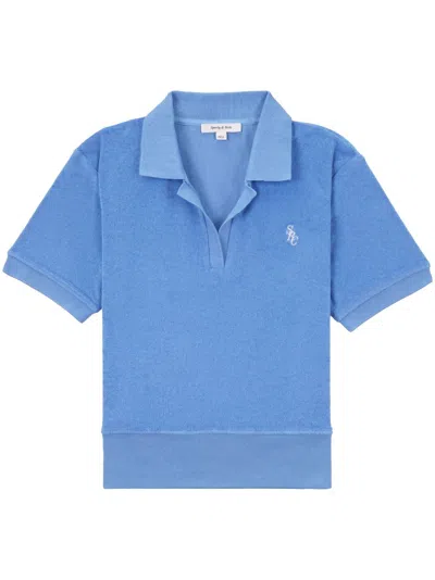 Sporty And Rich Terry Embroidered-logo Polo Shirt In Blue