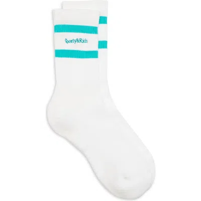 Sporty And Rich Sporty & Rich Embroidered Logo Stripe Cotton Blend Socks In White