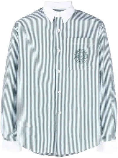 Sporty And Rich Embroidered-logo Striped Shirt In Forest