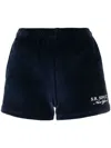 Sporty And Rich Embroidered-logo Velour Shorts In Blau