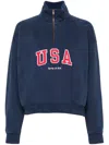 Sporty And Rich Usa Half-zip Cotton Sweatshirt In Navy