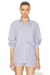 Sporty And Rich Src Oversized Shirt In White & Navy Thin Stripe