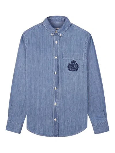 Sporty And Rich Embroidered Pocket Shirt In Blue