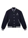 Sporty And Rich Vendome Embroidered Striped Shell Bomber Jacket In Blue