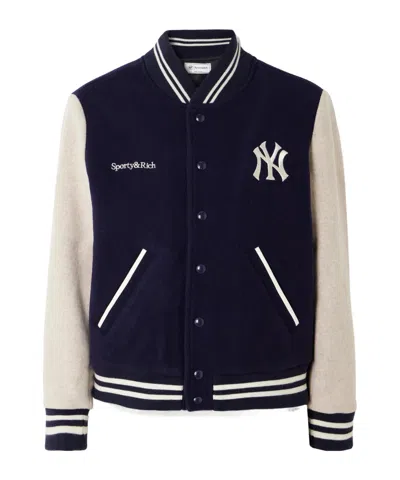 Sporty And Rich Embroidered Wool Felt Bomber Jacket In Black