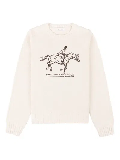 Sporty And Rich Equestrian Graphic Crew-neck Sweater In Neutral