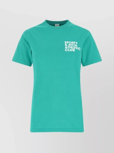 Sporty And Rich Cotton Ribbed Crew-neck T-shirt In Cyan