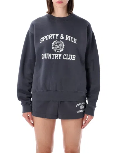 Sporty And Rich Faded Grey Varsity Crewneck Sweatshirt In Gray