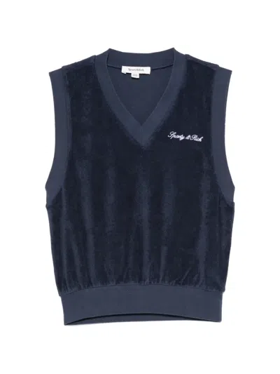 Sporty And Rich Filippa Logo-embroidered Terry-cloth Vest In Blue