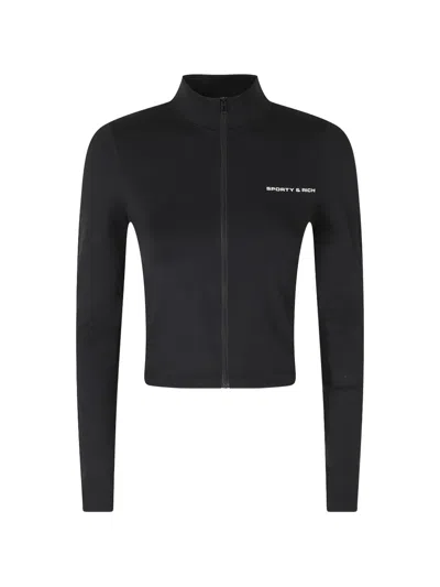 Sporty And Rich Freya Bold Logo-embroidered Zip-up Jacket In Black