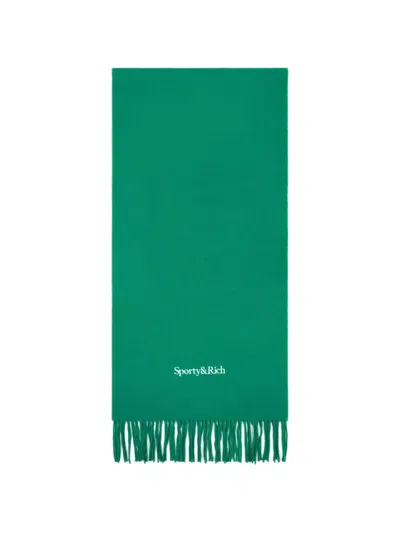 Sporty And Rich Fringe Logo-detail Scarf In Green