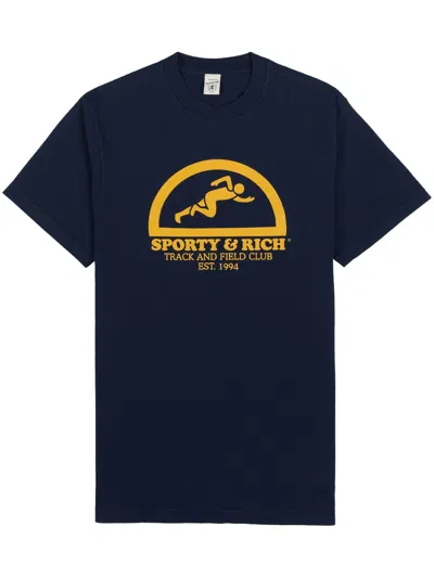 Sporty And Rich Fun Track Cotton T-shirt In Blue