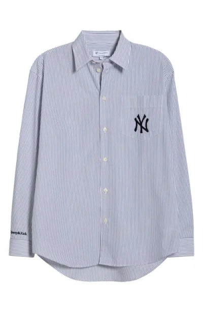 Sporty And Rich Sporty & Rich Gender Inclusive New York Yankees Serif Stripe Poplin Button-up Shirt In Animal Print