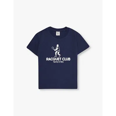 Sporty And Rich Kids' Racquet Club Branded-print Cotton-blend Jersey T-shirt 2-14 Years In Navy