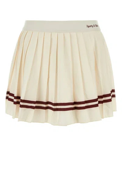 Sporty And Rich Stretch Mini Skirt Contrast Stripes Pleated Design In White